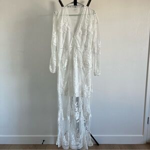 White Sheer Embroidered Maxi Dress
